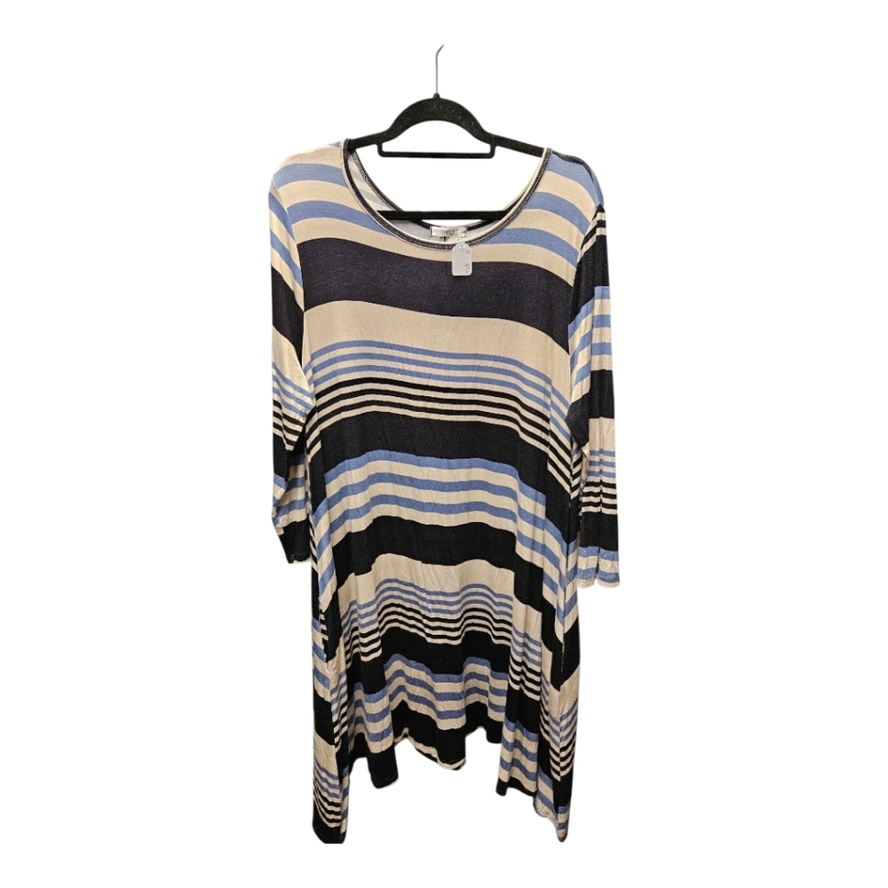 Honey and Lace Striped Midi Dress - Blue, Black, Cream